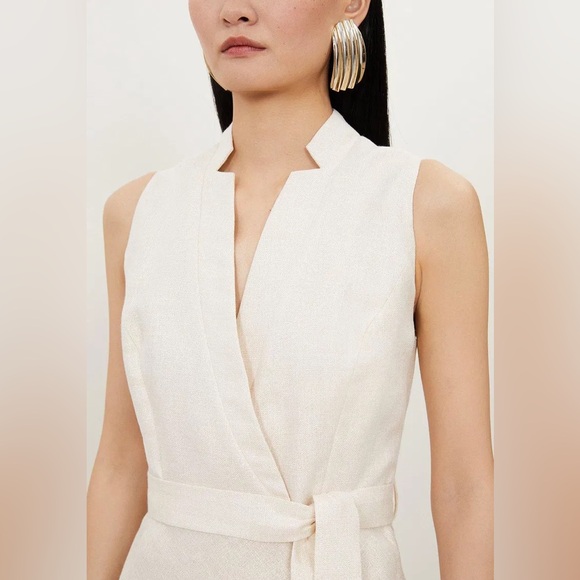 KAREN MILLEN Tailored Linen Metallic Notch Neck Maxi Dress - Picture 5 of 7